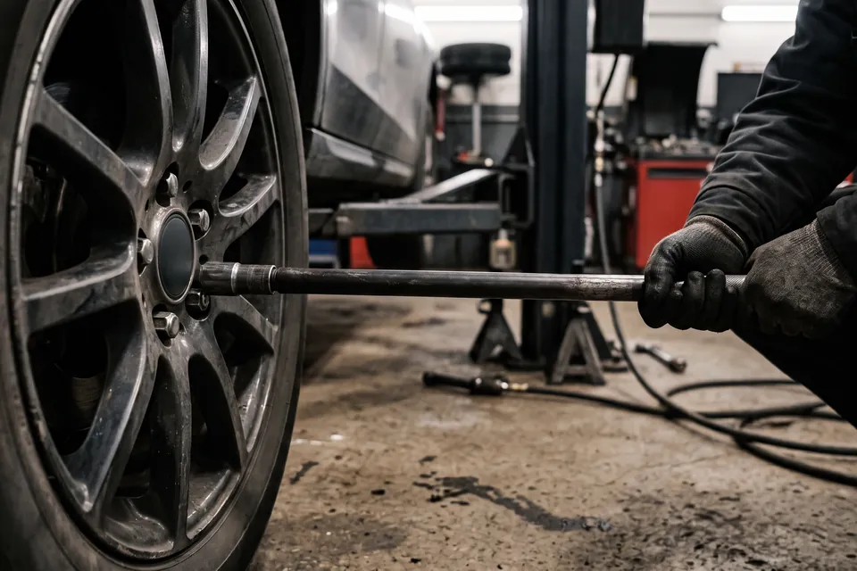 A wheel being mounted and torqued in a star pattern